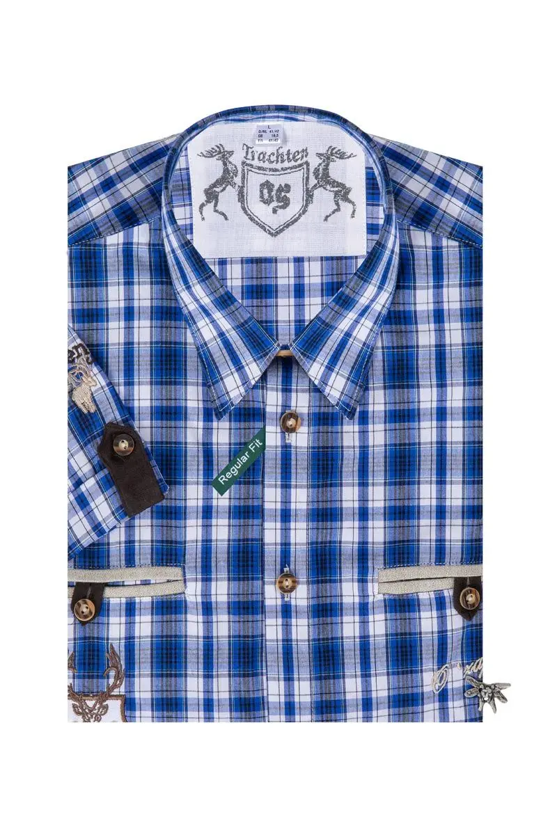 Trachtenhemd kurzarm dunkelblau kariert regular fit 111959 ~ 44