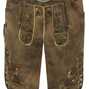 Lederhose (große Größen) kurz mit Gürtel braun grün Chris 015052 ~ 31