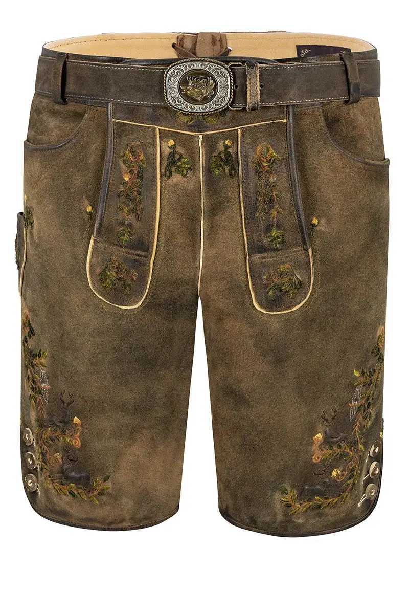 Lederhose (große Größen) kurz mit Gürtel braun grün Chris 015052 ~ 31