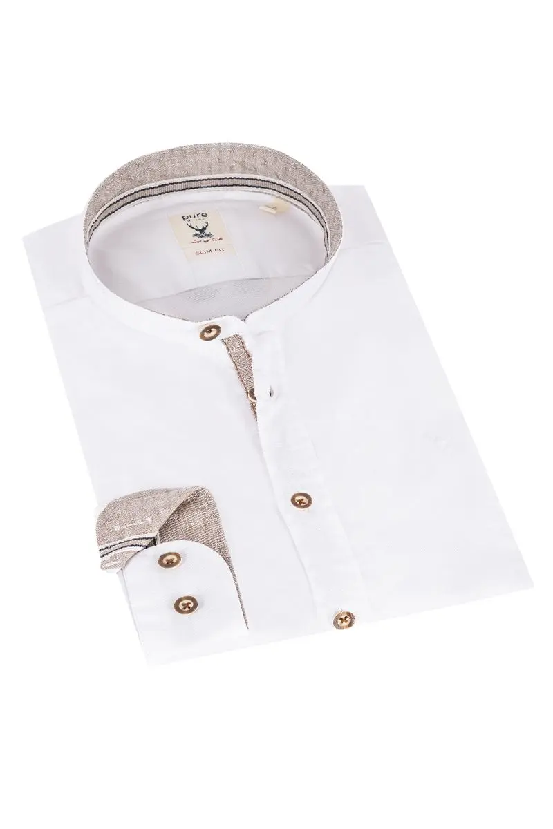 Trachtenhemd extralang weiß braun 007090 - slimfit ~ XS