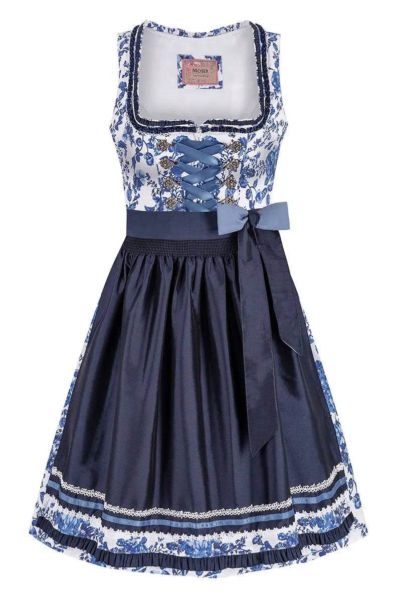 Mini Dirndl 60 cm weiß dunkelblau geblümt Emilia 014956 ~ 34