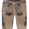 Lederhose kurz mit Gürtel hellbraun-schwarz Elvis 002420 ~ 46