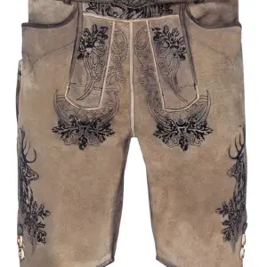Lederhose kurz mit Gürtel hellbraun-schwarz Elvis 002420 ~ 46