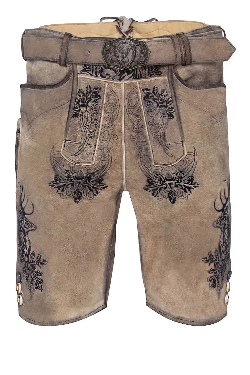 Lederhose kurz mit Gürtel hellbraun-schwarz Elvis 002420 ~ 46