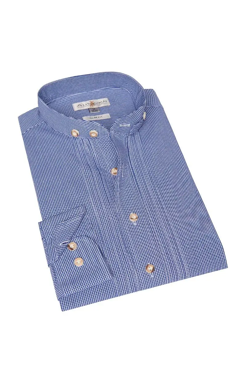 Trachtenhemd langarm blau kariert Leon slimfit 011071 ~ XS