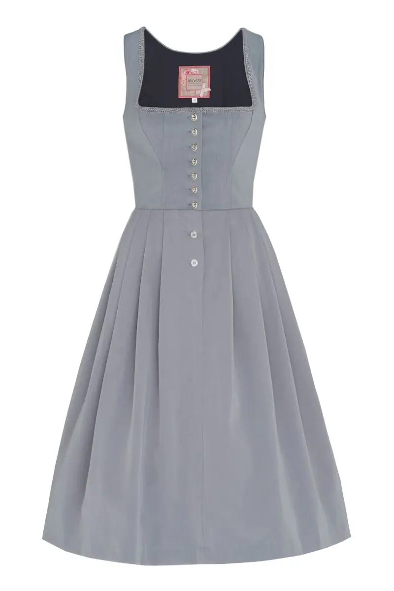 Midi Dirndl 70cm Gastro hellgrau Stretch Babette 006870 ~ 36
