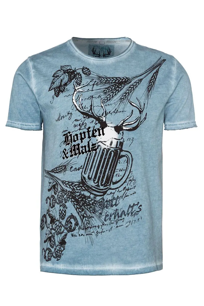 Trachtenshirt kurzarm hellblau 'Hopfen & Malz' 007626 ~ S