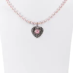 Kinder Perlencollier mit Strass-Herz ~ rosa