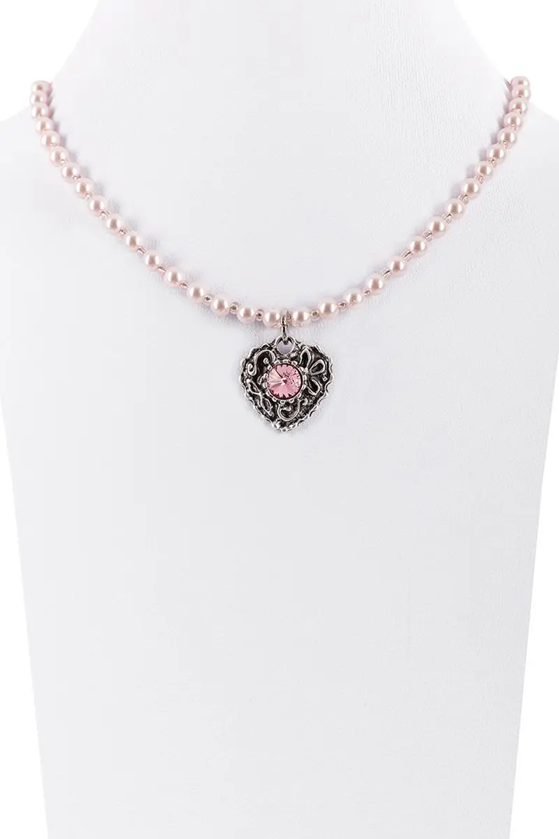 Kinder Perlencollier mit Strass-Herz ~ rosa