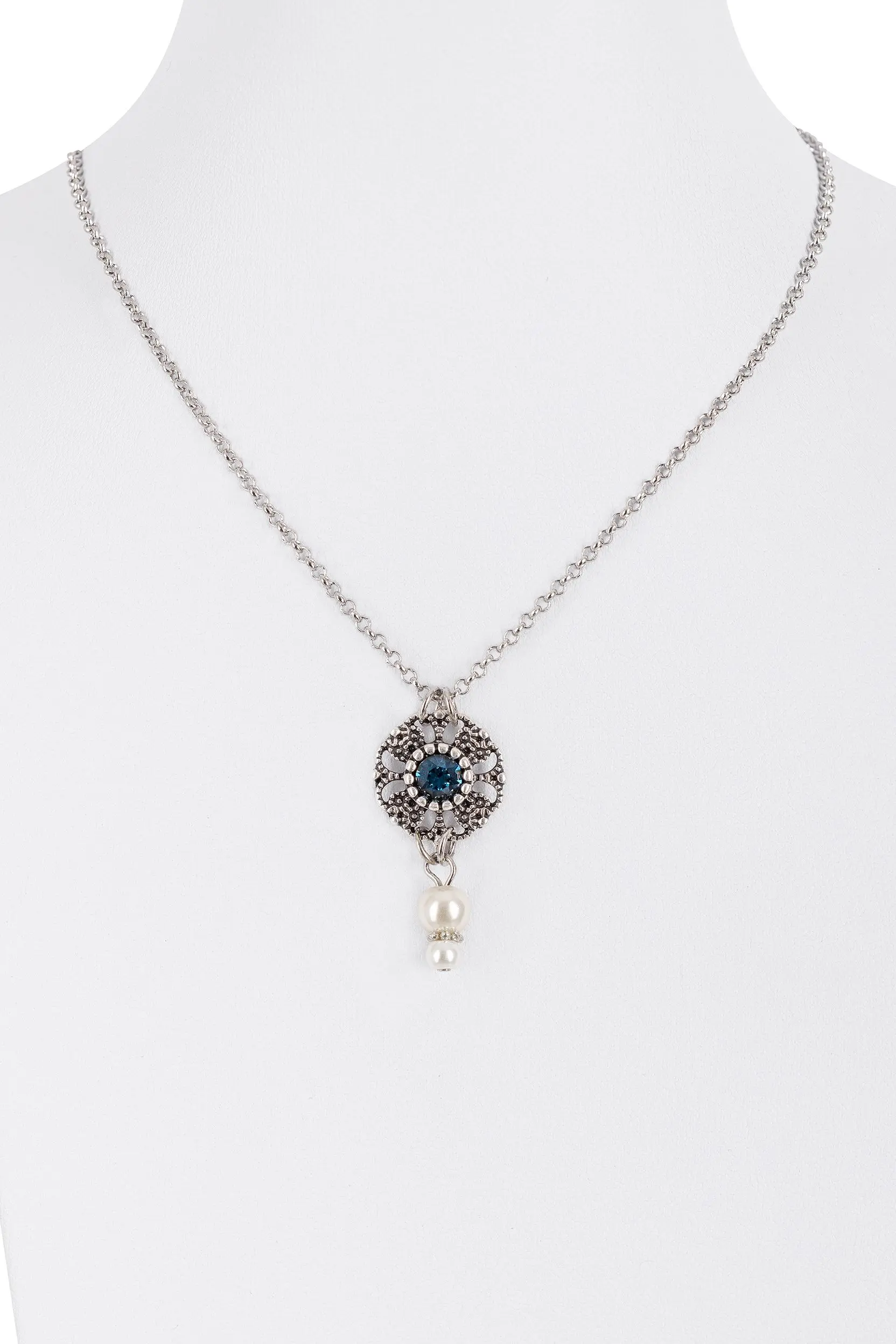 Collier mit Strassblüte und Perlen ~ dunkelblau