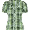 Trachtenbluse kurzarm grün kariert Stretch 002618 ~ 34