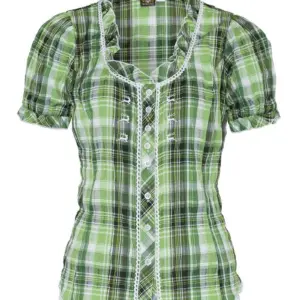 Trachtenbluse kurzarm grün kariert Stretch 002618 ~ 34