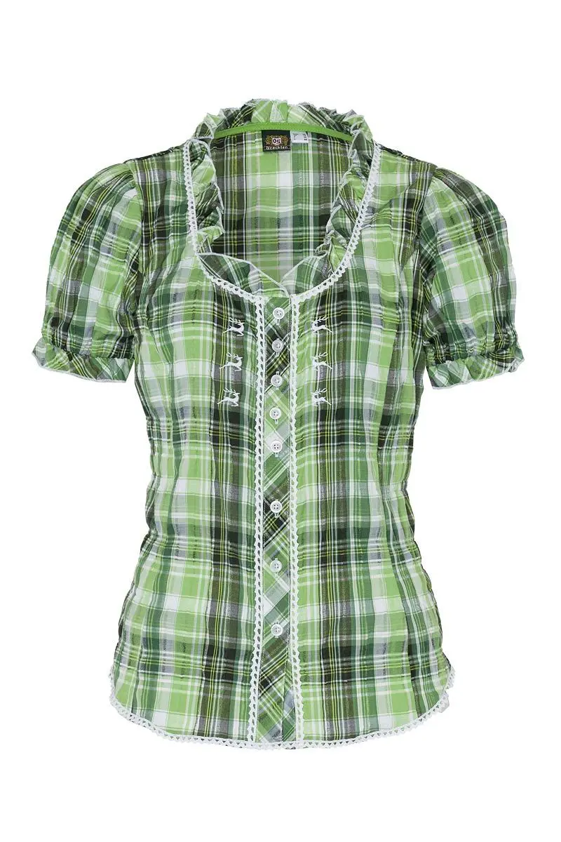 Trachtenbluse kurzarm grün kariert Stretch 002618 ~ 34