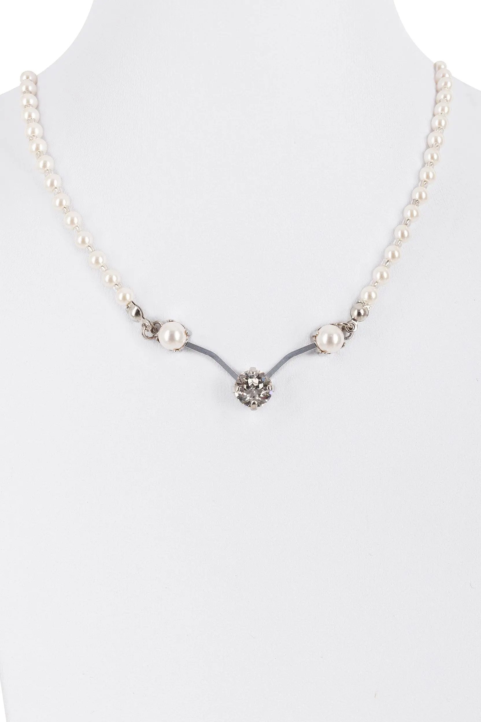 Perlencollier mit Strass-Element ~ creme