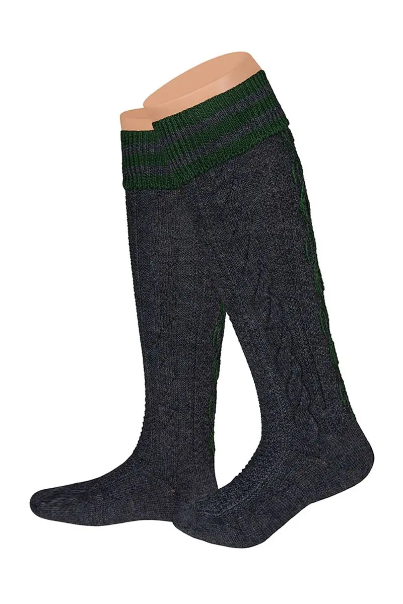 Trachtensocken lang anthrazit grün Merinowolle 005547 ~ 40-41