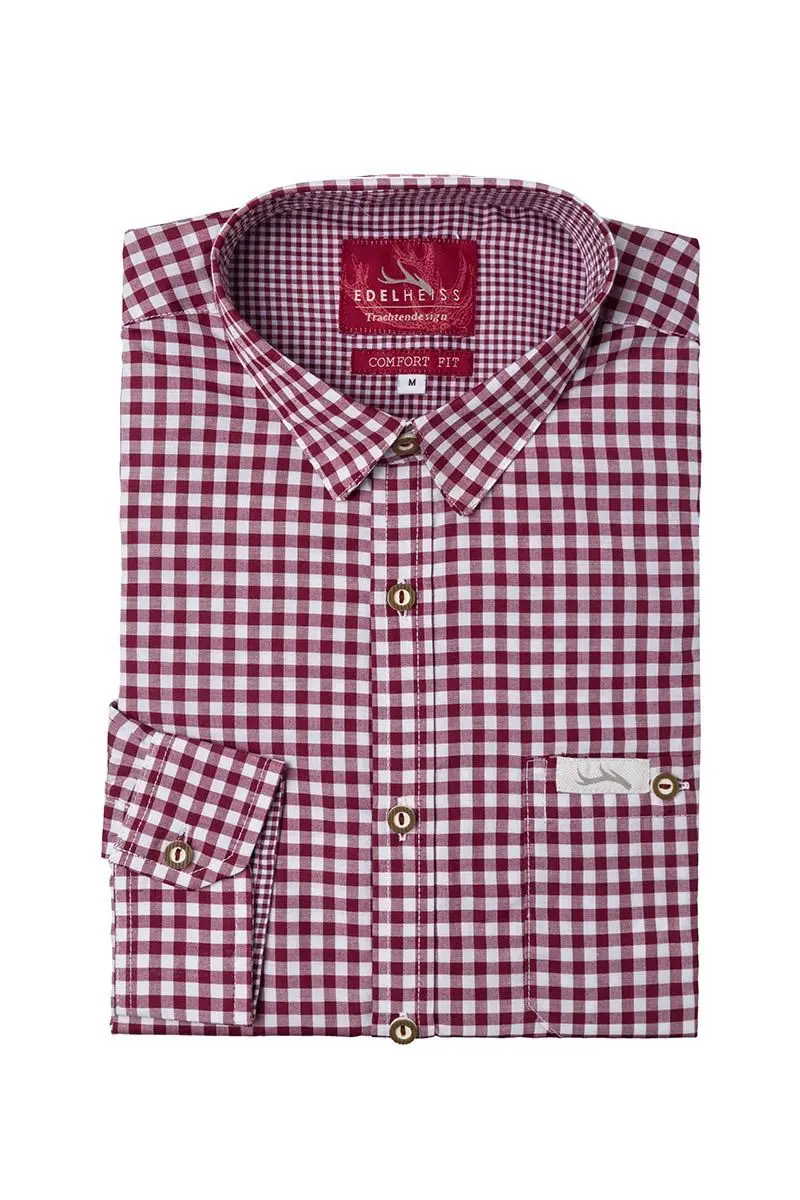Trachtenhemd langarm dunkelrot kariert Robby 005114 ~ 4XL