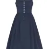 Midi Dirndl 70cm Gastro dunkelblau Stretch Babette 006872 ~ 36