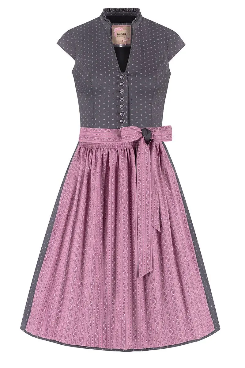 Midi Dirndl 65 cm grau altrosa Stretch Paula 010381 ~ 34