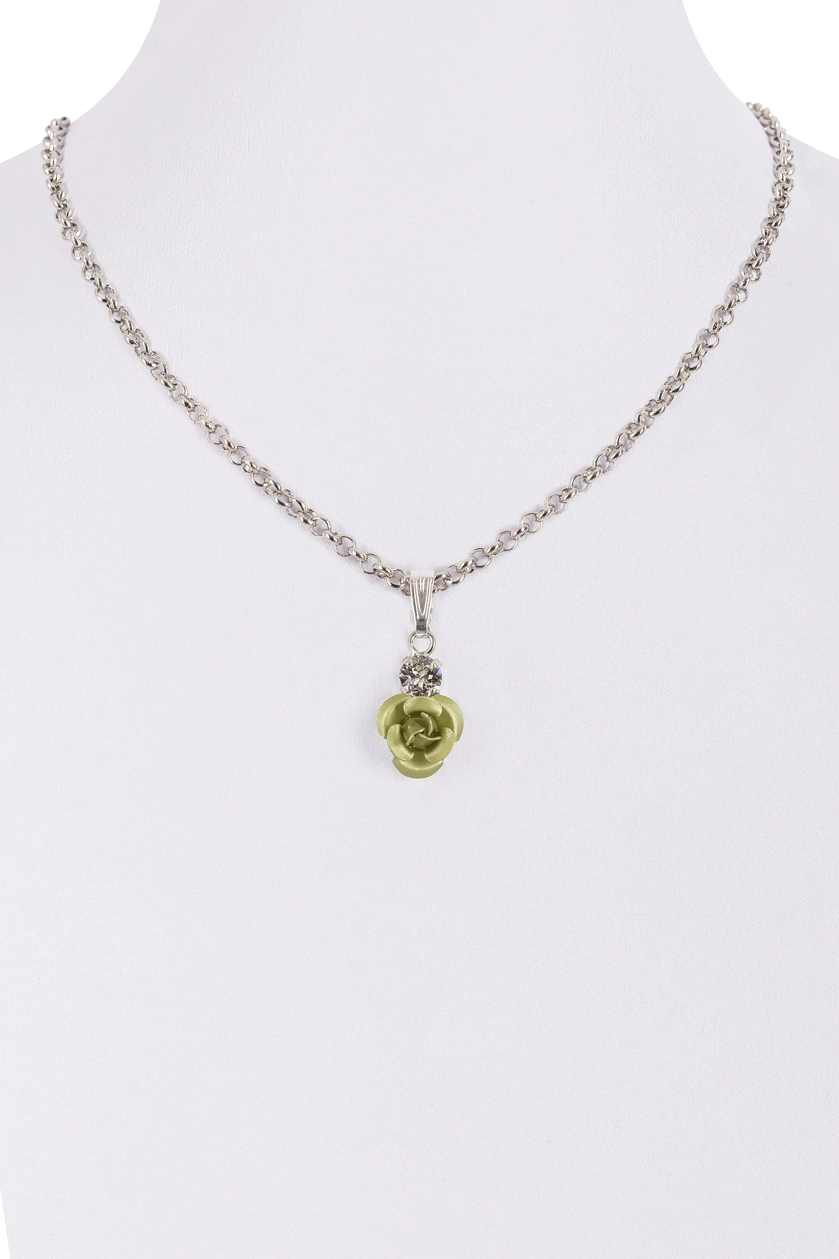 Collier mit Rosenblüte und Strass ~ hellgrün