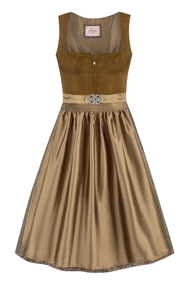 Midi Dirndl 70 cm olivbraun taupe Samt Pascal 015077 ~ 34