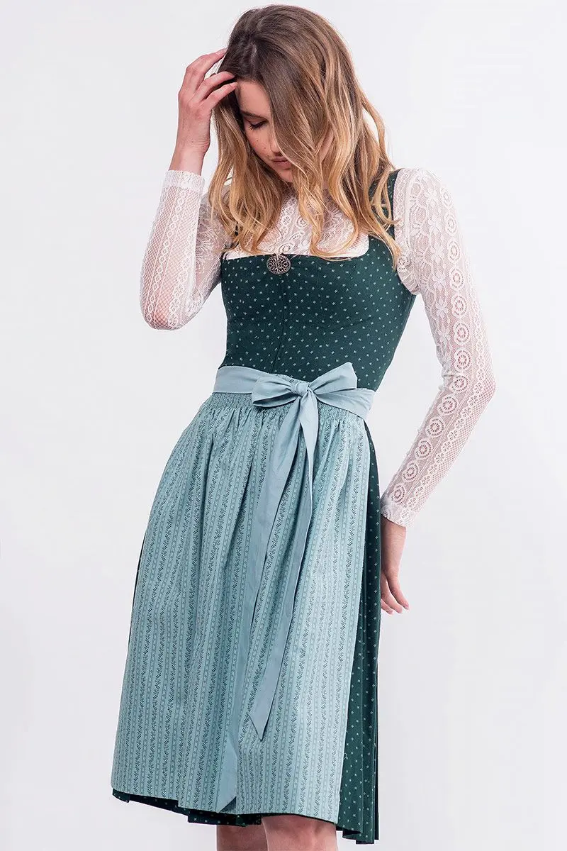 Midi Dirndl 65 cm dunkelgrün mint Frieda 016557 ~ 38
