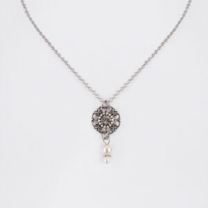 Collier mit Strassblüte und Perlen ~ grau