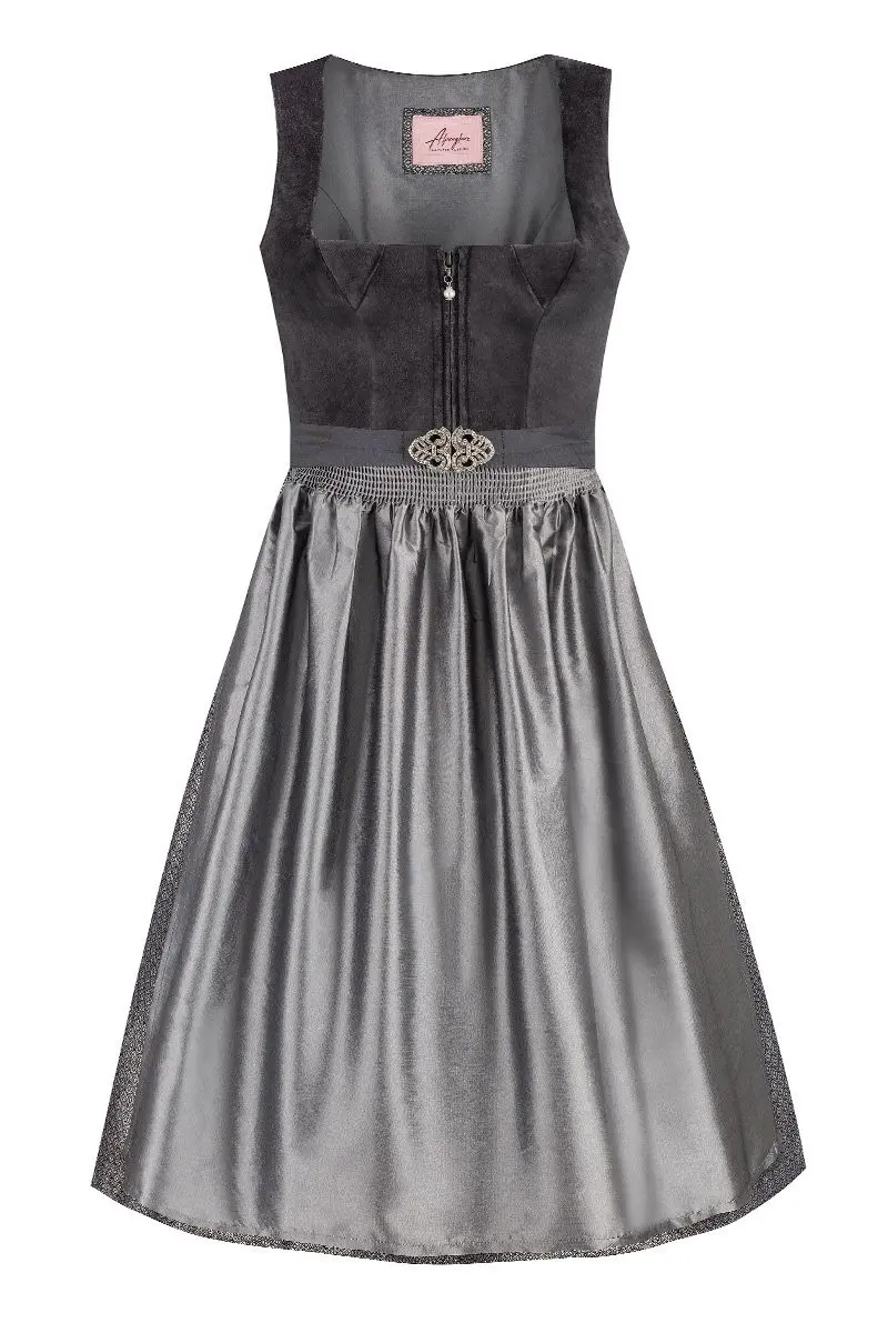Midi Dirndl 70 cm anthrazit silbergrau Samt Pascal 015080 ~ 46
