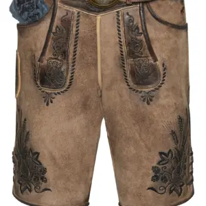 Lederhose kurz mit Gürtel eiche gespeckt Braumeister 007826 ~ 48