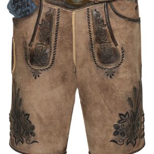 Lederhose kurz mit Gürtel eiche gespeckt Braumeister 007826 ~ 48