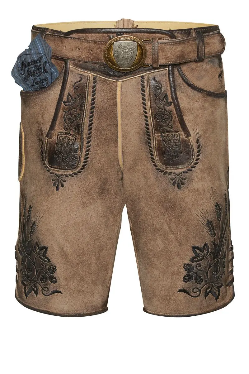Lederhose kurz mit Gürtel eiche gespeckt Braumeister 007826 ~ 48