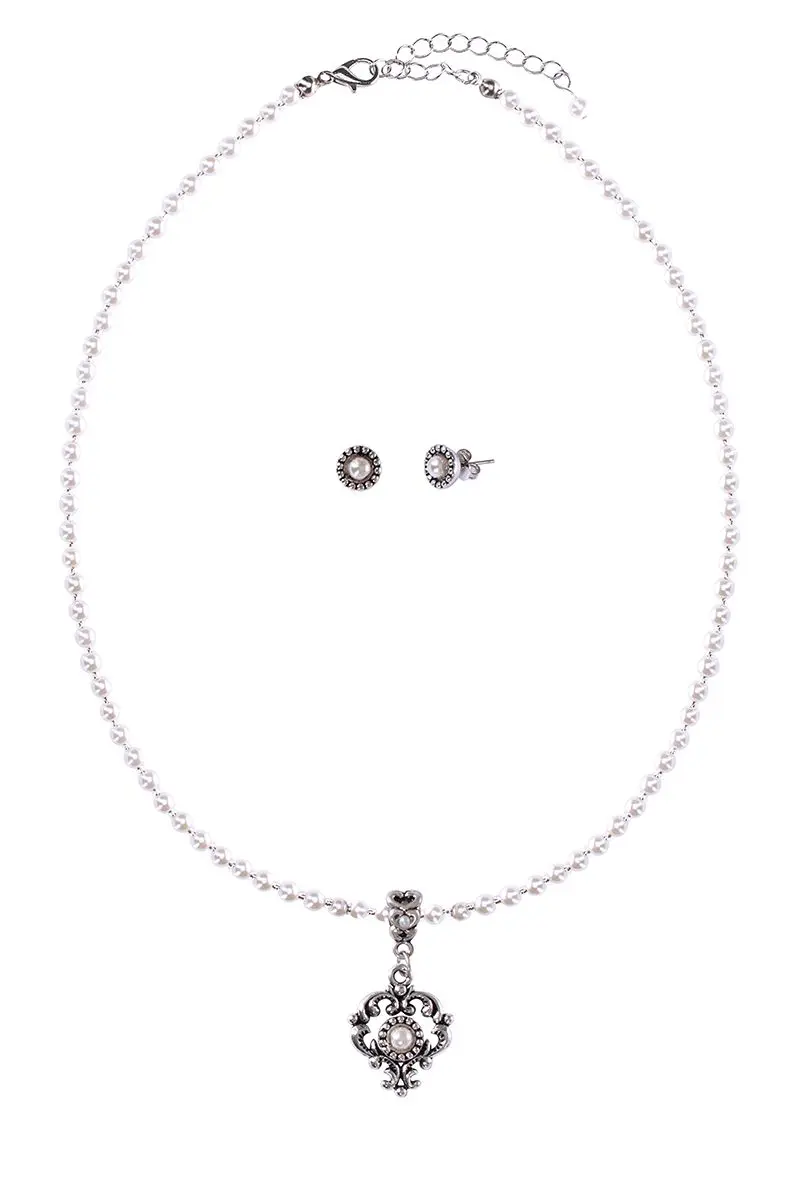 Schmuckset Perlencollier & Ohrstecker cremeweiß 007737