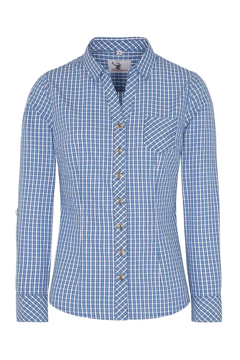 Trachtenbluse langarm blau kariert Neckar 016379 ~ 38