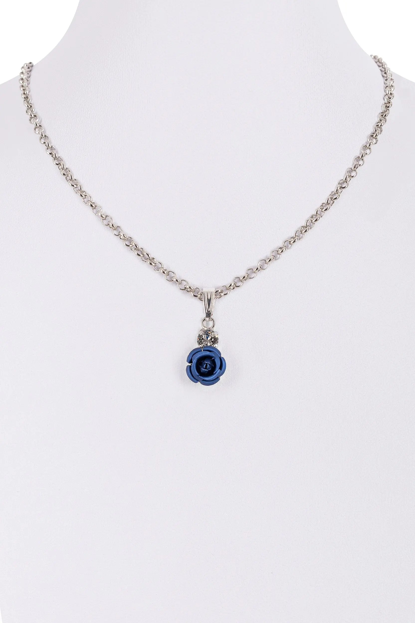 Collier mit Rosenblüte und Strass ~ dunkelblau