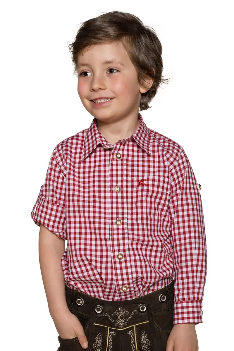 Kinder Trachtenhemd langarm rot karo 140079 ~ 80