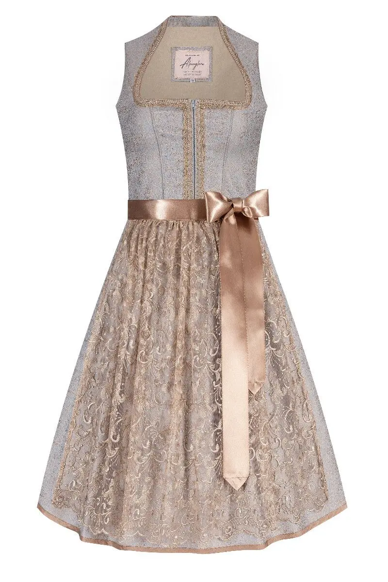 Midi Dirndl 65 cm hellblau taupe Diana 010440 ~ 44
