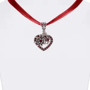 Collier mit Herzanhänger & Edelweiß 102293 ~ dunkelrot