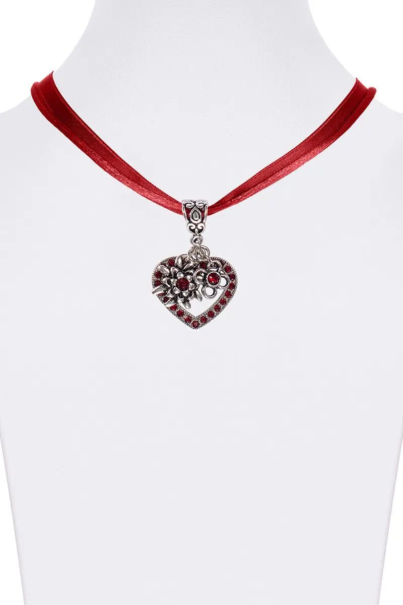 Collier mit Herzanhänger & Edelweiß 102293 ~ dunkelrot
