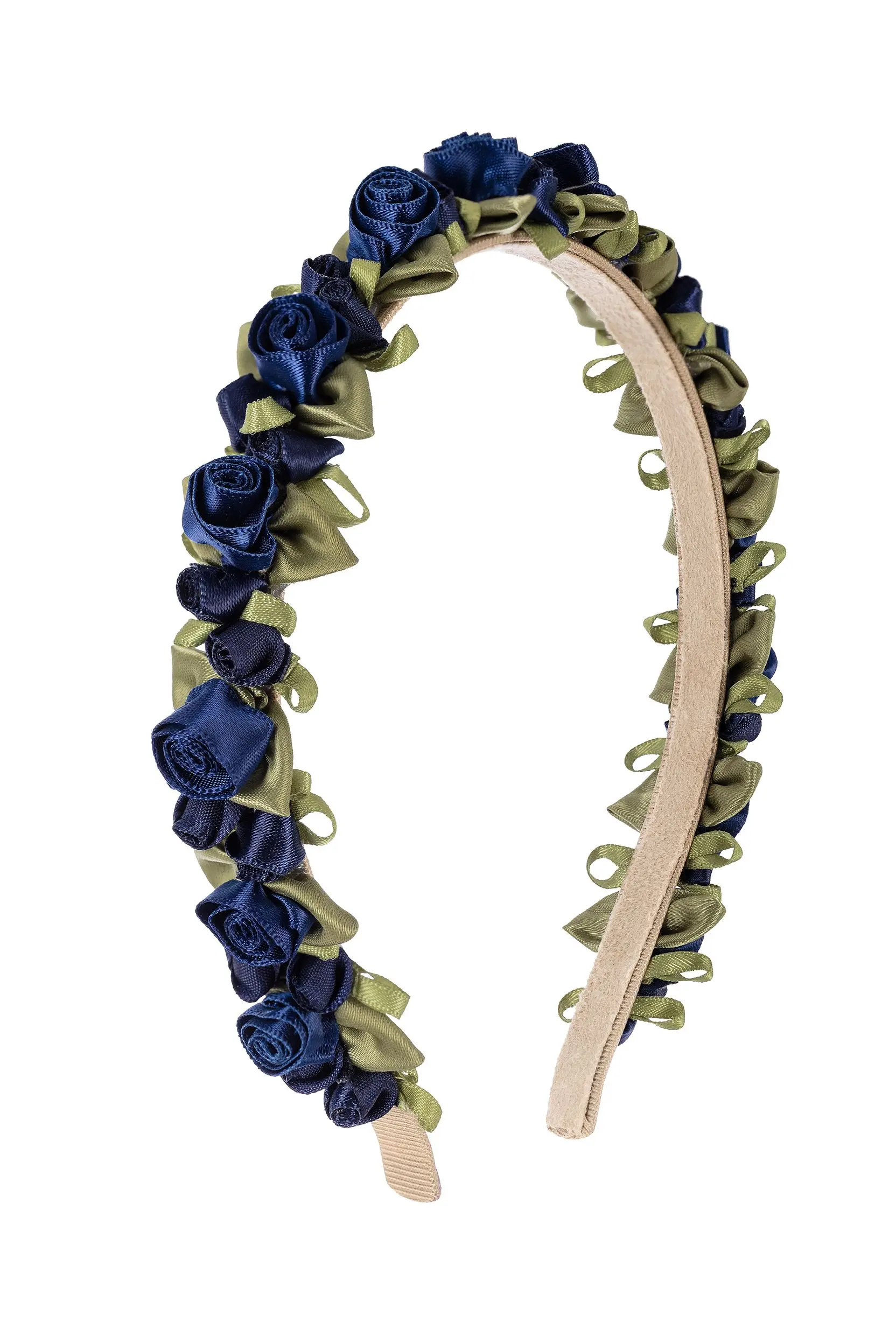 Blüten Haarreif mit Satin-Rosen ~ dunkelblau