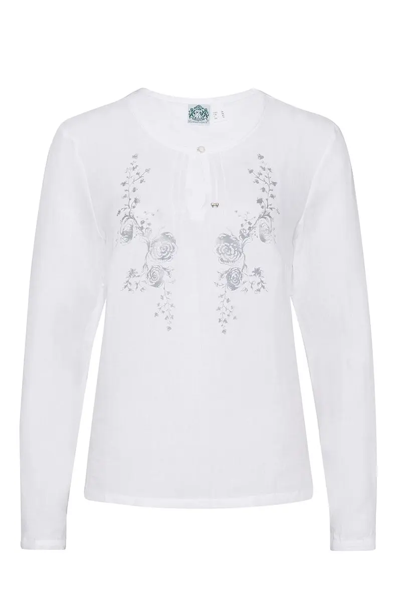 Trachtenbluse langarm weiß grau Winnie 009243 ~ 34