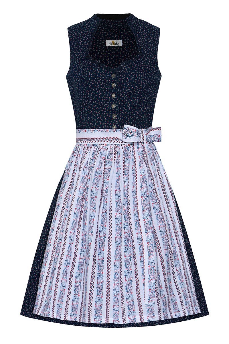 Mini Dirndl 60 cm dunkelblau geblümt weiß 015617 ~ 38
