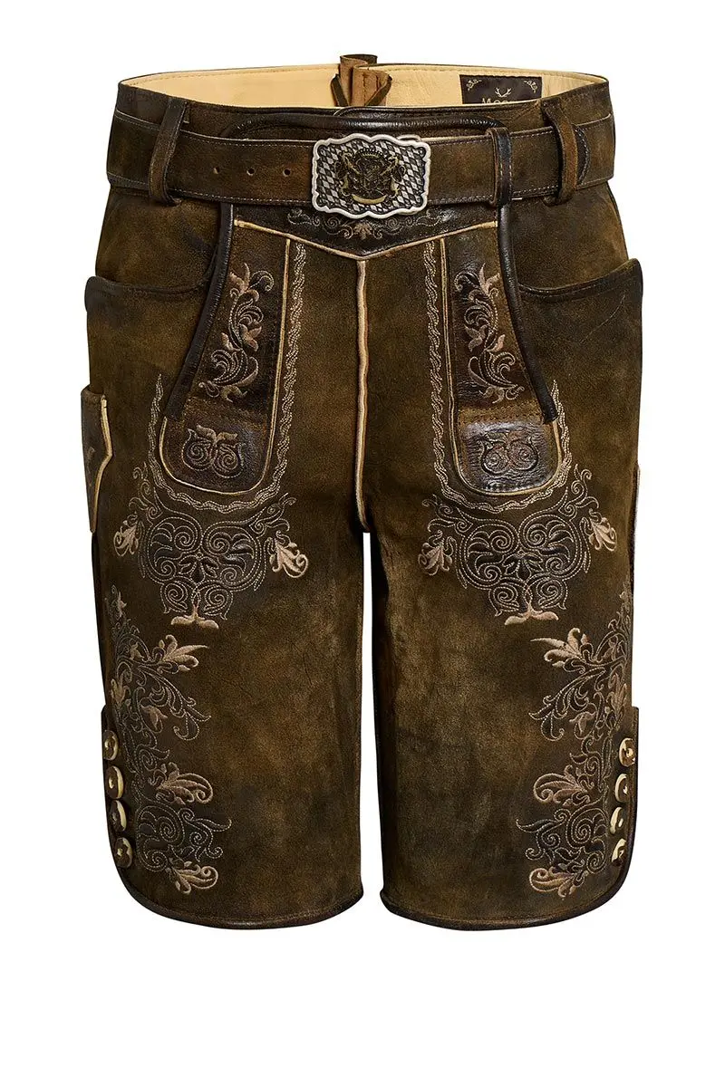Lederhose kurz mit Gürtel braun antik Benedikt 007692 ~ 60