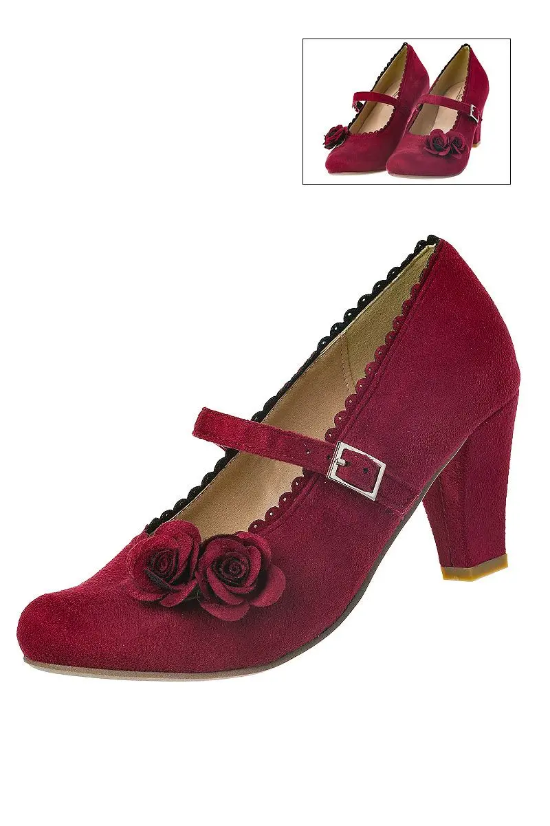 Pumps dunkelrot mit aufgesetzten Rosen 003877 ~ 41