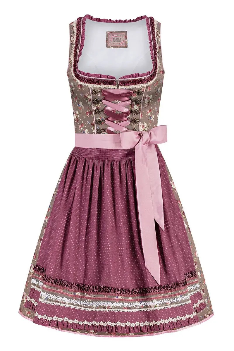 Mini Dirndl 55 cm braun geblümt rosenholz Valerie 010216 ~ 34