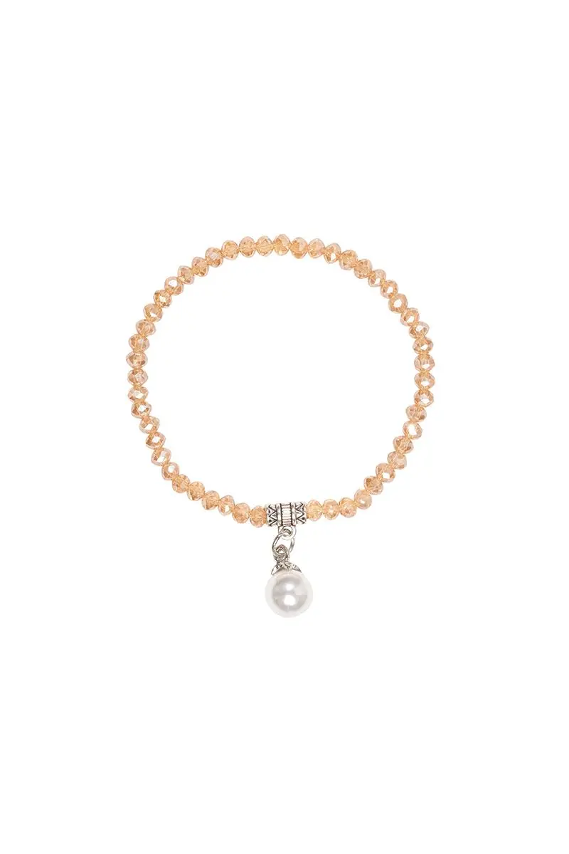 Kristallarmband mit Perlen-Anhänger verschiedenfarbig 008466 ~ beige