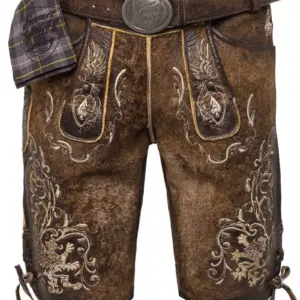 Lederhose kurz mit Gürtel tabak-rustikal Sonntag 001241 ~ 48