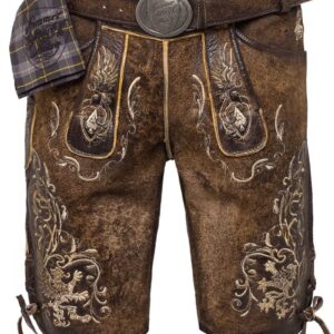 Lederhose kurz mit Gürtel tabak-rustikal Sonntag 001241 ~ 48