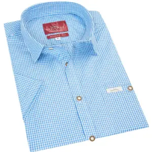 Trachtenhemd kurzarm hellblau kariert Andy 010272 ~ S