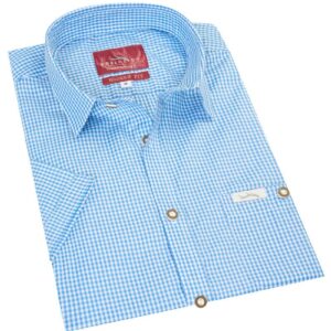 Trachtenhemd kurzarm hellblau kariert Andy 010272 ~ M