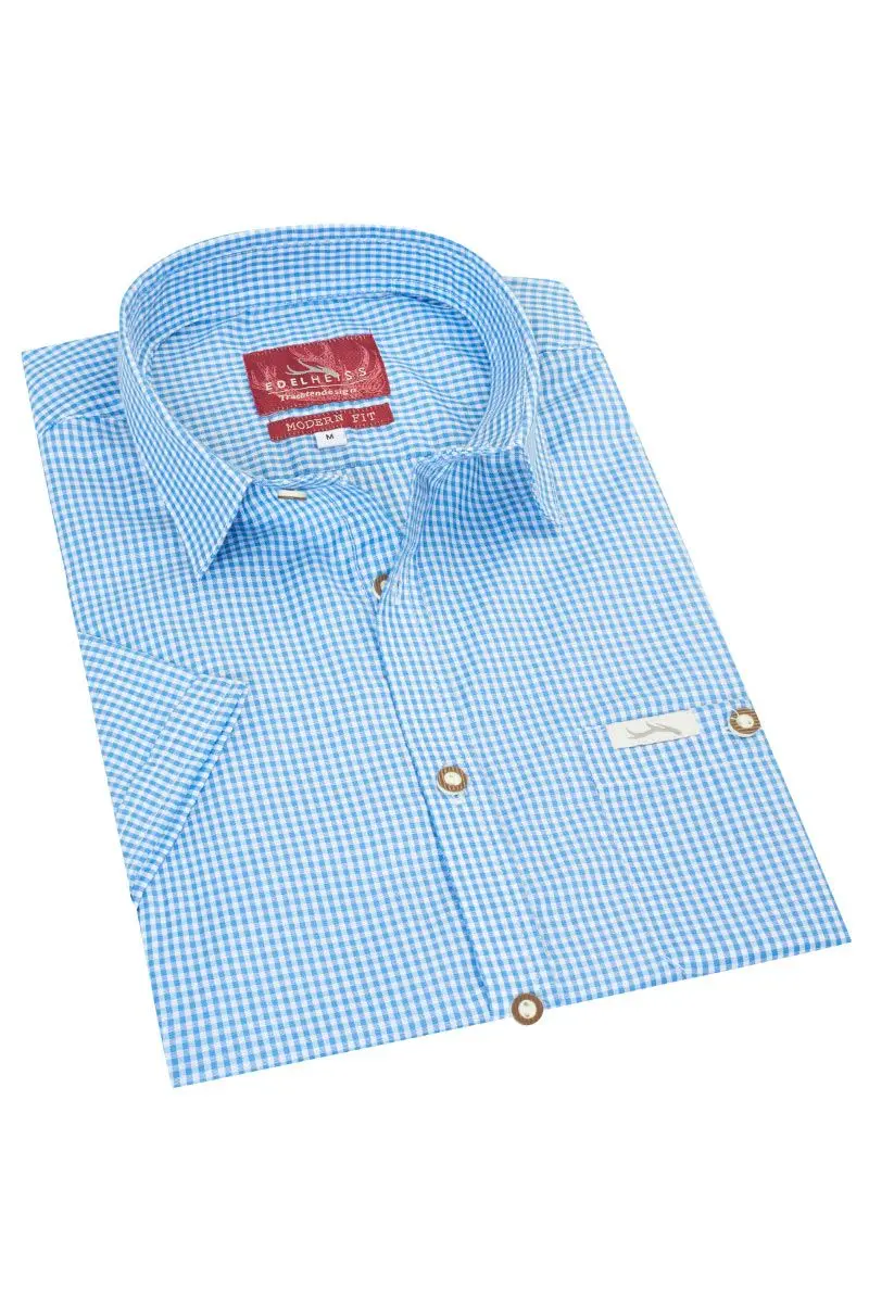 Trachtenhemd kurzarm hellblau kariert Andy 010272 ~ S