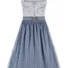 Midi Dirndl 65 cm grau blau Emilia 014653 ~ 40